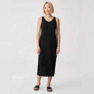 Eileen Fisher Viscose Jersey Tank Dress Black Midi Sleeveless Stretch Casual M